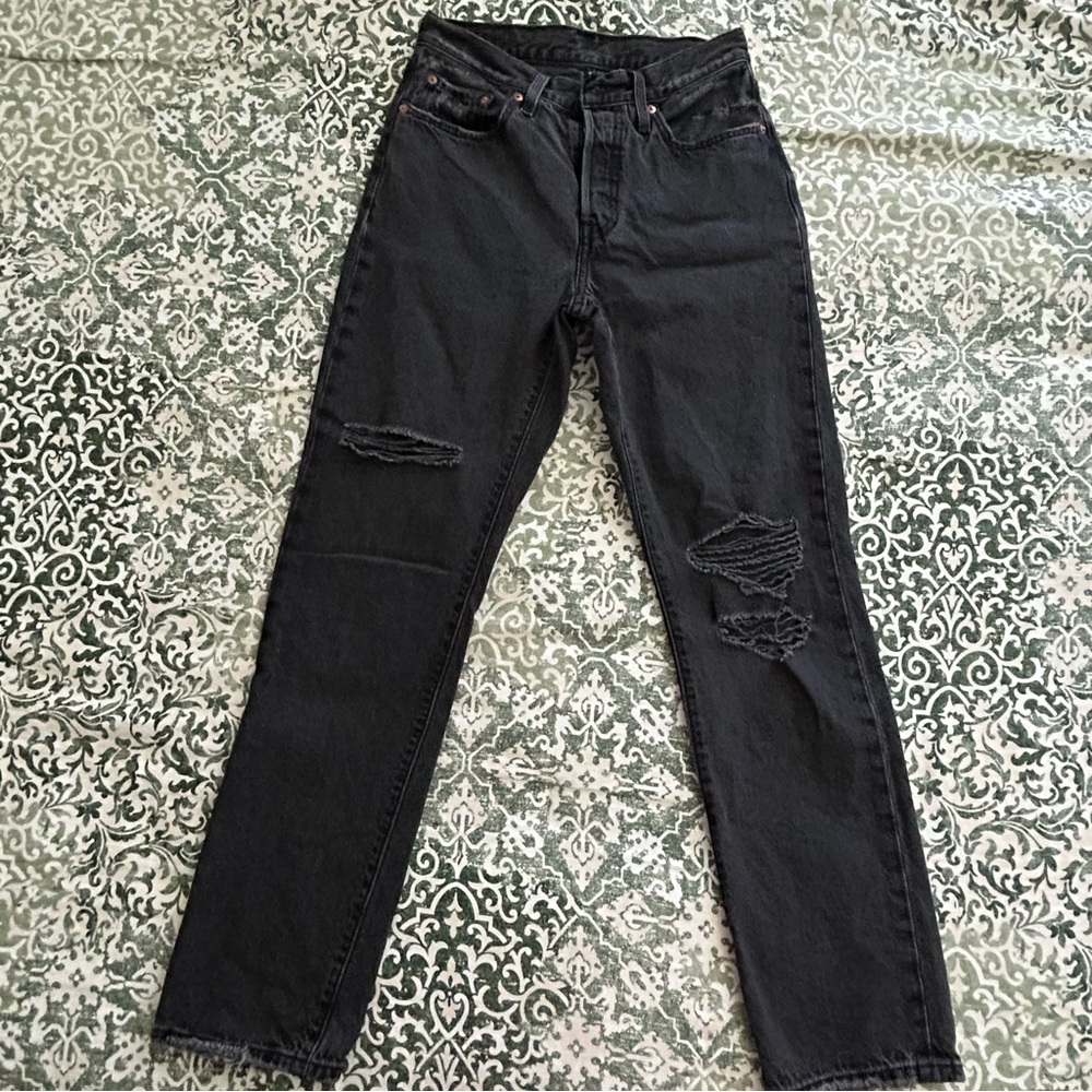 Black distressed Levi’s 501, 26x30